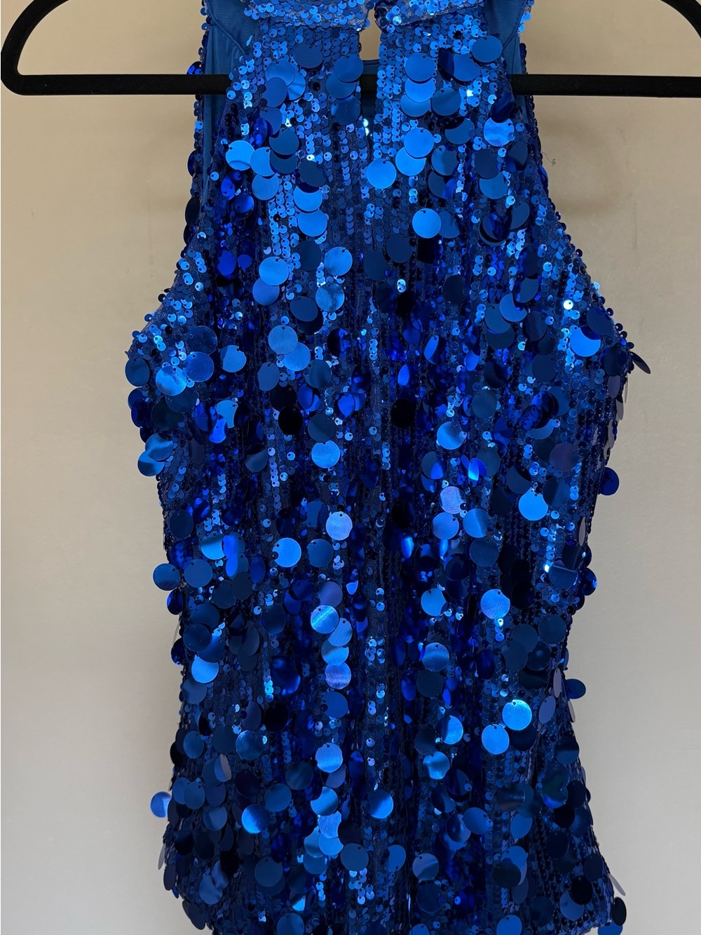Guanyy Vibrant Royal Blue Large Sequin Halter Top Tunic Length High Mock Collar - Picture 5 of 8